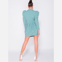 LISA Plisseret kjole med pufrmer i mint farve