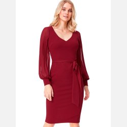 LORISA - Bordeaux midi kjole med ballonrmer