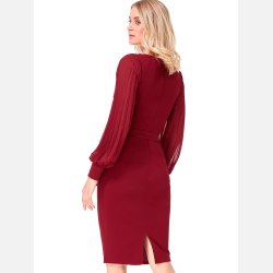 LORISA - Bordeaux midi kjole med ballonrmer