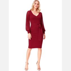 LORISA - Bordeaux midi kjole med ballonrmer