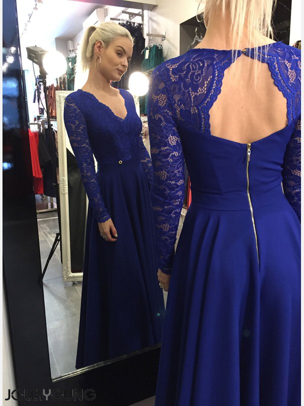 GLAMUR 2 Maxi kjole med blondeoverdel i bl farve