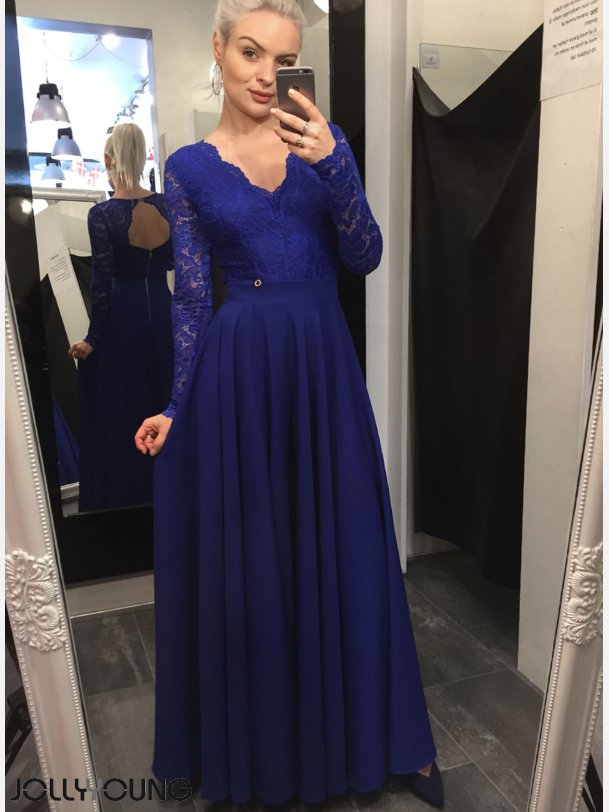 GLAMUR 2 Maxi kjole med blondeoverdel i bl farve