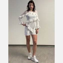 MURIEL Hvid playsuit med flse og blonder