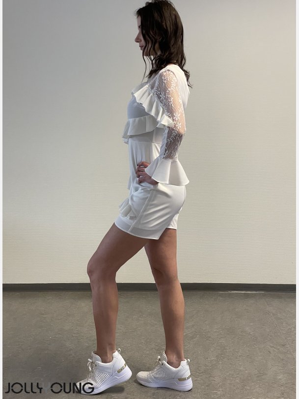 MURIEL Hvid playsuit med flse og blonder