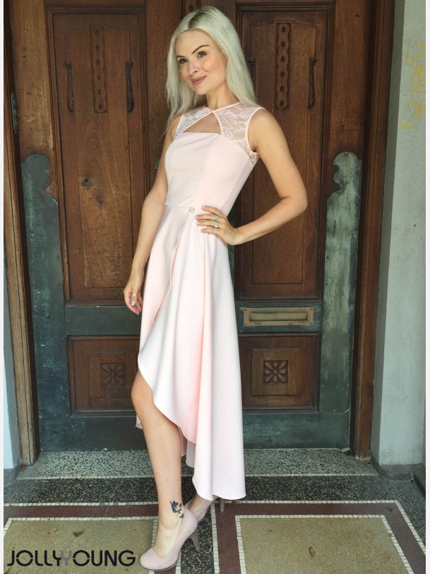 NELKA Rosa kjole med blonder