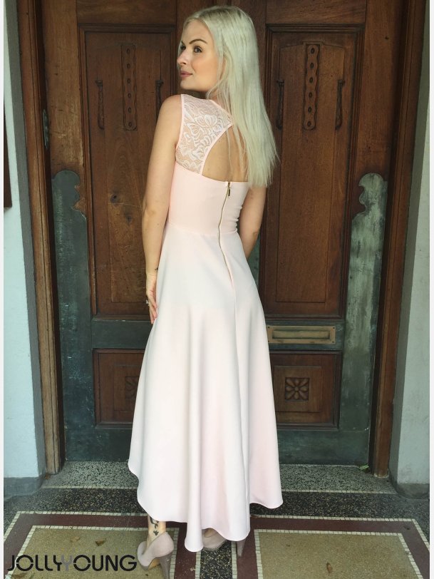 NELKA Rosa kjole med blonder