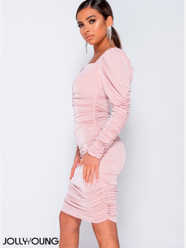 NINA Midi kjole i sart rosa farve