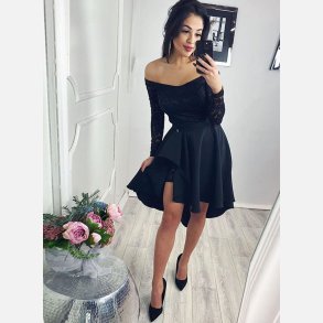 OLIVIA Kort kjole i sort farve med blonder