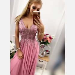 QUEEN Maxi kjole med perler og broderier i lyng farve