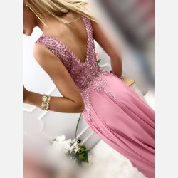 QUEEN Maxi kjole med perler og broderier i lyng farve