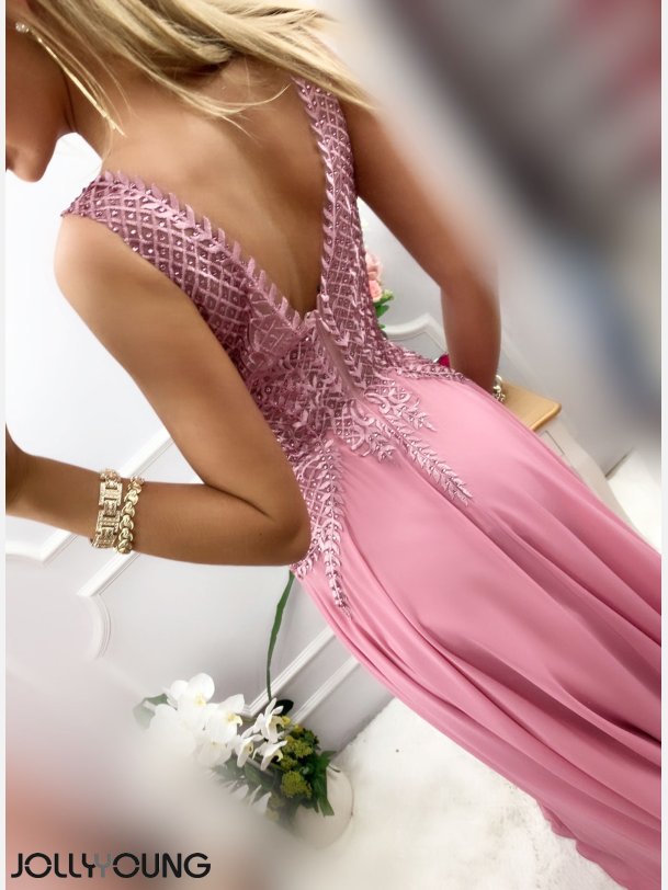 QUEEN Maxi kjole med perler og broderier i lyng farve