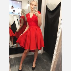 CINDY Rd kjole med blonder