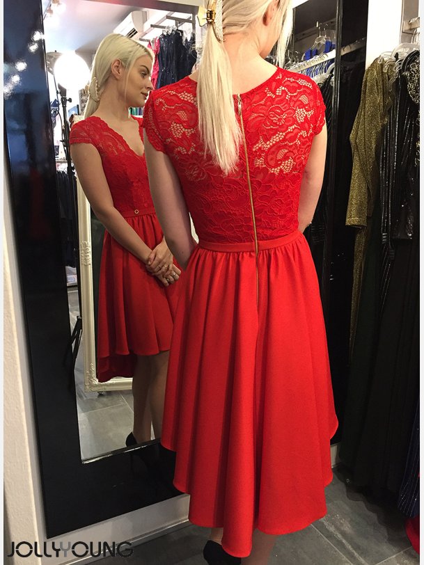 CINDY Rd kjole med blonder