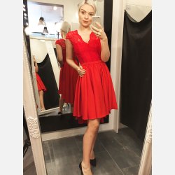 CINDY Rd kjole med blonder