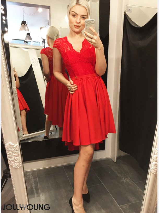 CINDY Rd kjole med blonder