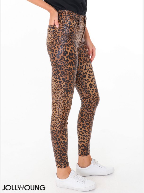 SANDRA Leo print coated stretchy bukser