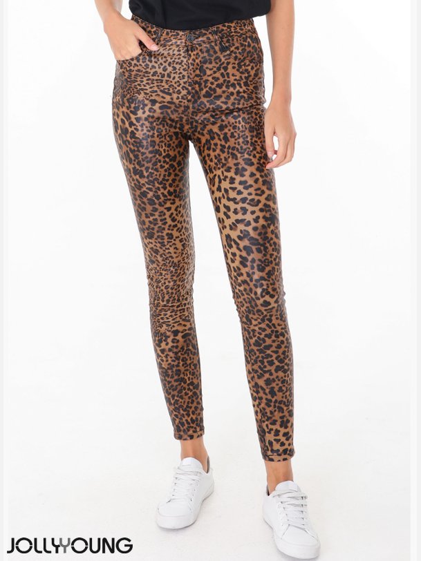 SANDRA Leo print coated stretchy bukser