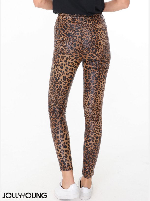 SANDRA Leo print coated stretchy bukser