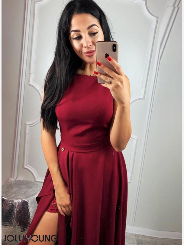 SONIA Lang kjole i bordeaux farve