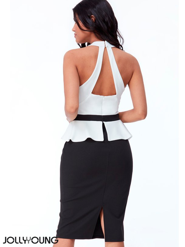 NADIA Sort hvid peplum kjole