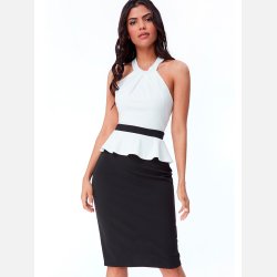 NADIA Sort hvid peplum kjole