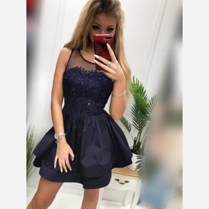 STELLA Navi bl kjole med mesh og broderi