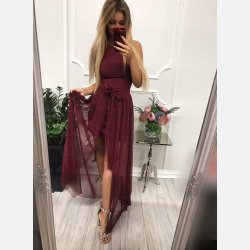 SAMANTA Kort kjole i bordeaux farve med slb