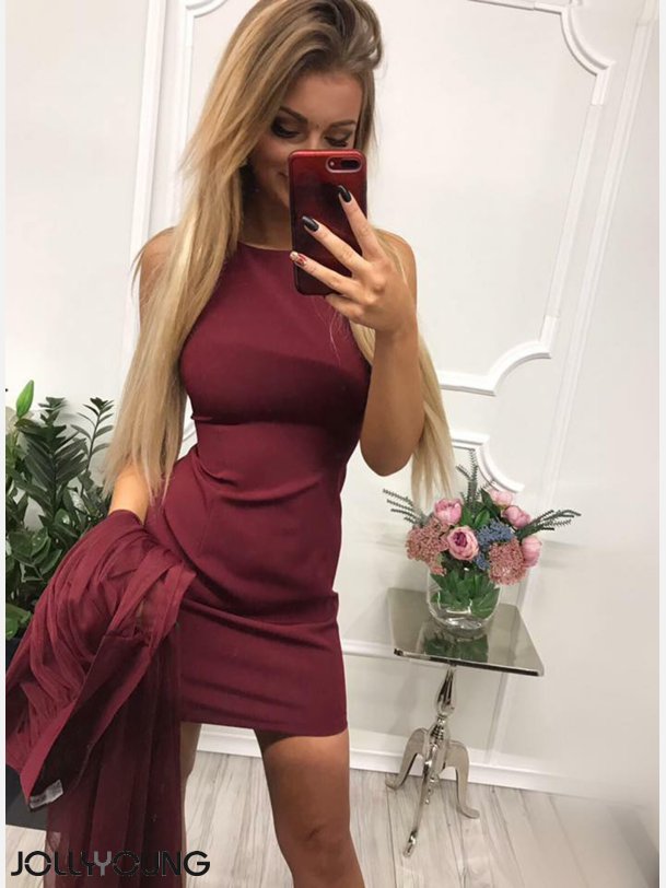 SAMANTA Kort kjole i bordeaux farve med slb