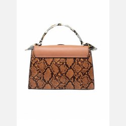 SANDRA Brun hndtaske i imiteret slangeskind 