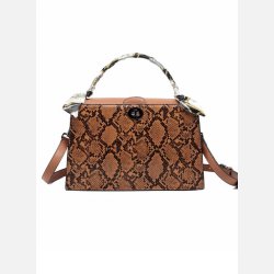 SANDRA Brun hndtaske i imiteret slangeskind 