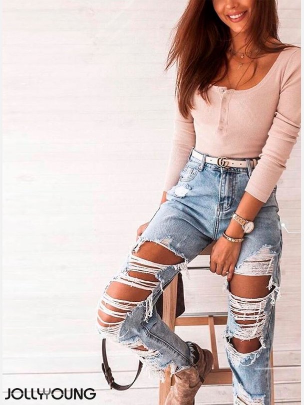 VANESSA Jeans bukser med slids og huller