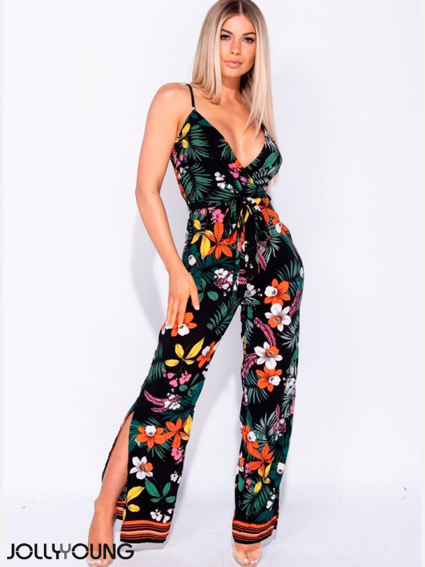 VIRA Blomsterprint bukserdragt med vide ben