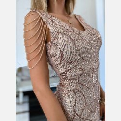 CAMELEON BIS Kort pailletkjole i guld farve