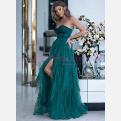 CORDEON - Grn Stropls Maxi Kjole med Lang Slids og Corsage-Stil Top