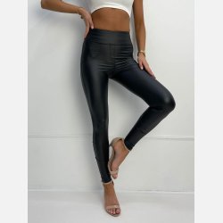 FREYA PANTS IMITERET LDER SORT  - PUSH-UP IMITERET LDER PANTS MED STRETCH