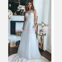 HELENA-Hvid Maxi Kjole: Brudekjole med Dekorative Broderier