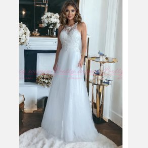 HELENA-Hvid Maxi Kjole: Brudekjole med Dekorative Broderier