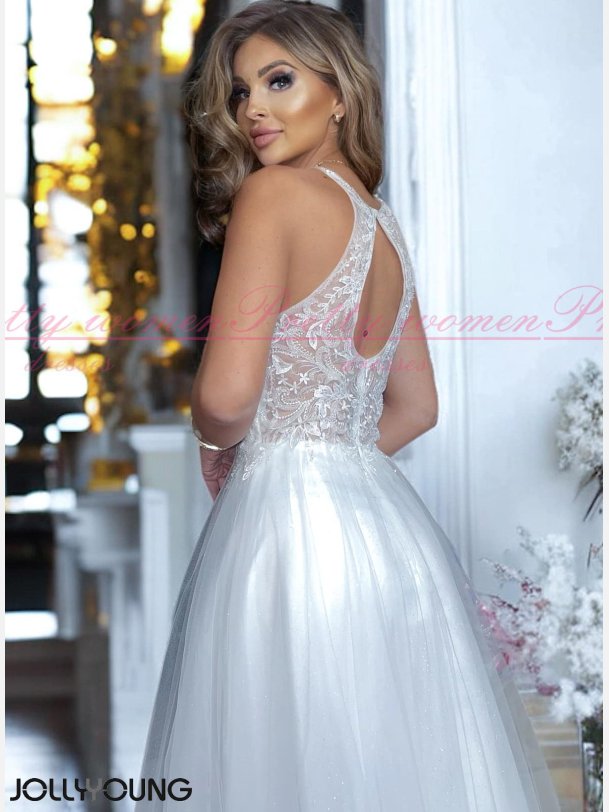 HELENA-Hvid Maxi Kjole: Brudekjole med Dekorative Broderier