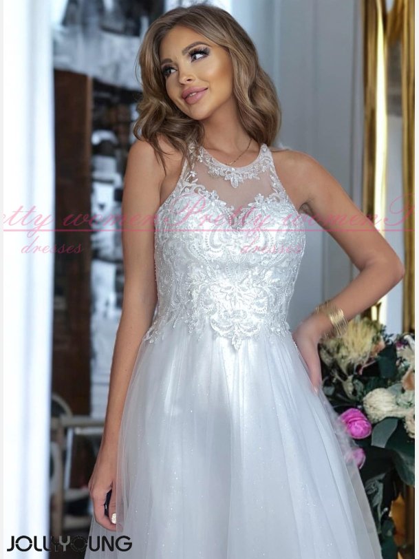 HELENA-Hvid Maxi Kjole: Brudekjole med Dekorative Broderier