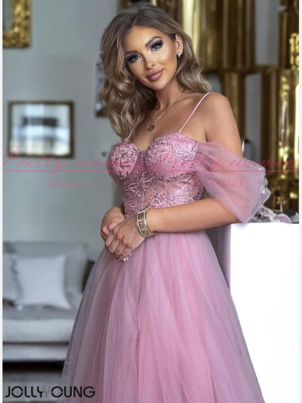 LYANNA-Tyl Gallakjole med Corsage-Top i lyng farve