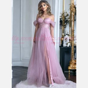 LYANNA-Tyl Gallakjole med Corsage-Top i lyng farve