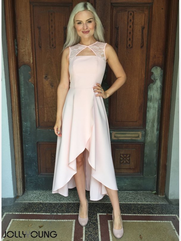 NELKA Rosa kjole med blonder