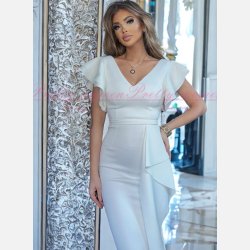 ODEL-Elegant Hvid Lang Kjole med Flser og V-udskringer