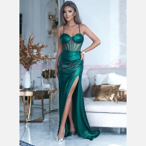 WIRENKA-Grn Maxi Kjole med Krydsede Stropper og Lang Slids 