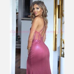 WIRENKA-Pink Skinende Maxi Kjole